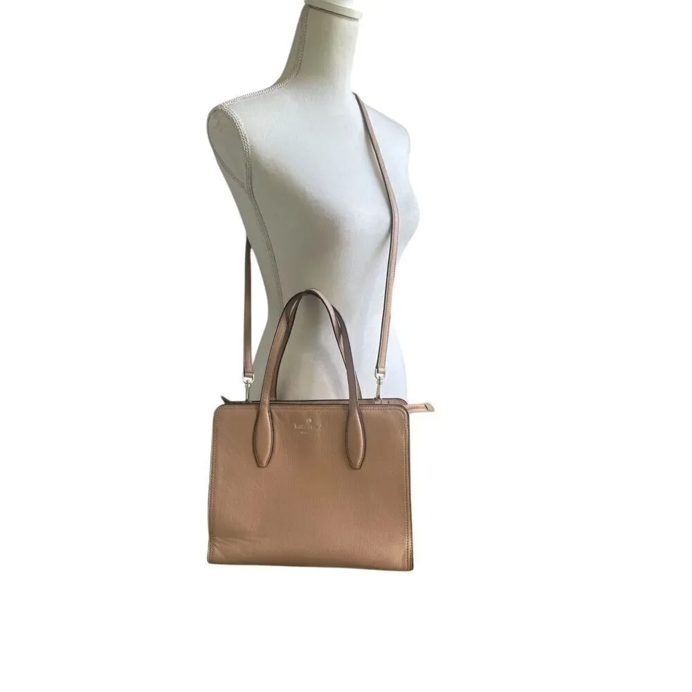 Kate Spade Pebbled Leather Rowe Medium Top Zip Satchel Warm Beige